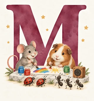 Mus og marsvin maler mens mariehøner og myrer hører musik. m lavet af marmor. i Liva