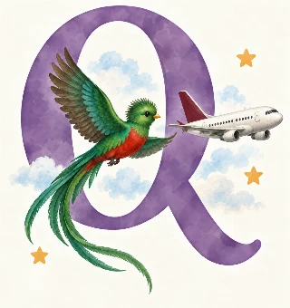 Quetzal flyver ved siden af et qatar airways fly. i Liva