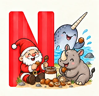 Nisse, narhval og næsehorn spiser nødder og nutella i Tilde